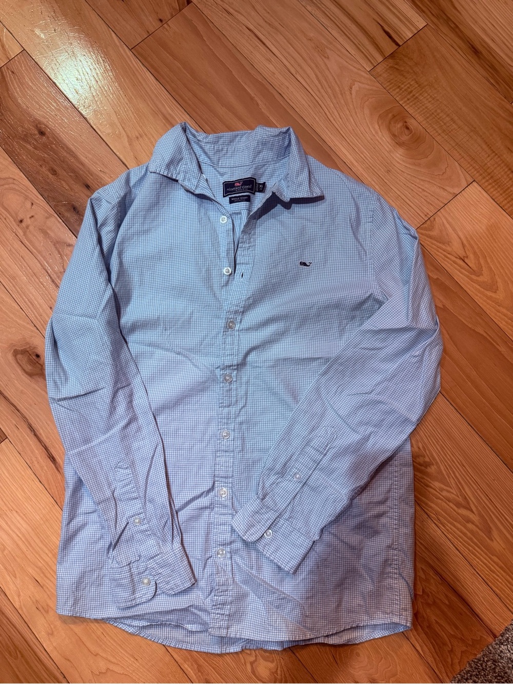 Vineyard Vines Light Blue Micro-Check Button-Down Shirt Youth XL 18